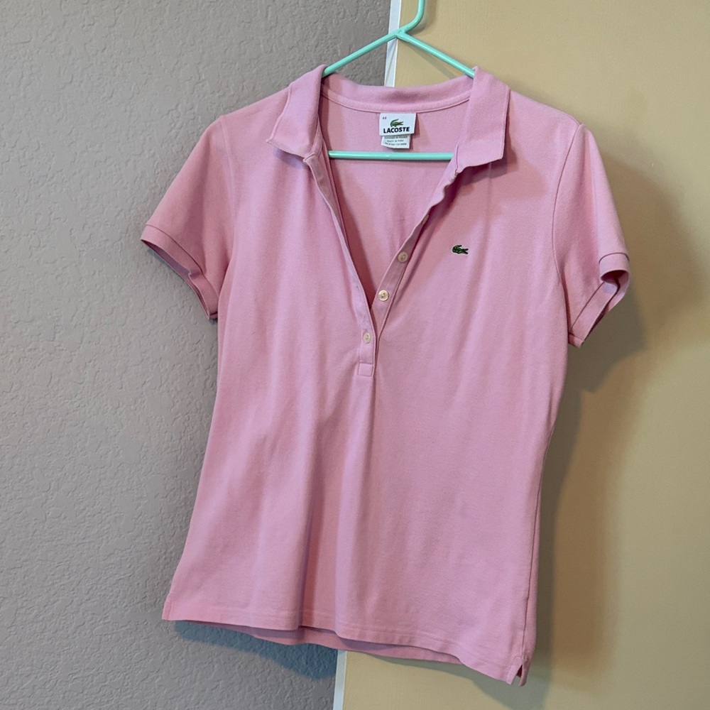 Lacoste Women's Light Pink Polo Shirt with Embroidered Crocodile